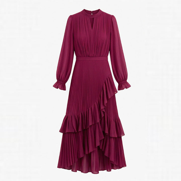 Pleated Ruffle Midi Dress