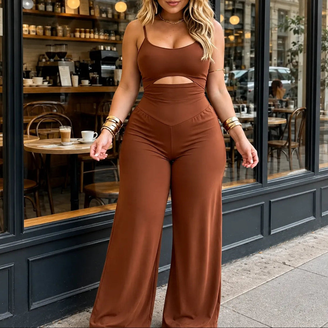 Sleeveless Cutout Wide Leg Jumpsuit with Adjustable Back Tie
