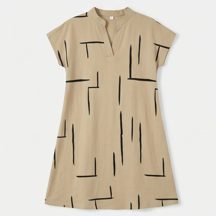 Pocketed Dolman Dress with Abstract Print