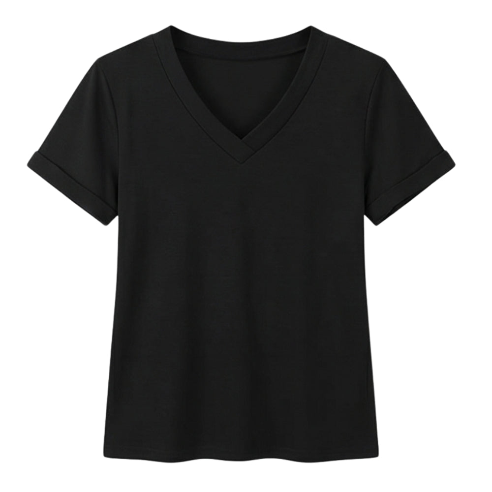 Soft V-Neck Tee with Rolled Cuffs