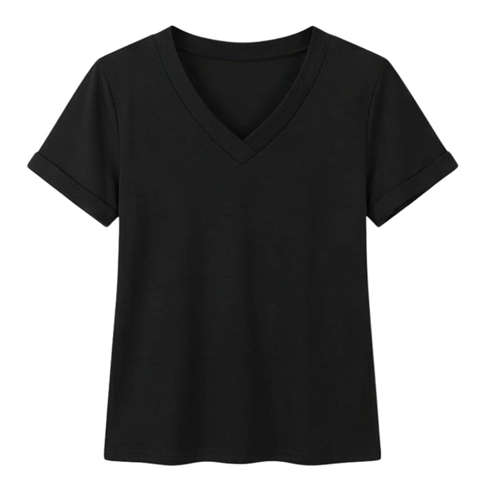 Soft V-Neck Tee with Rolled Cuffs