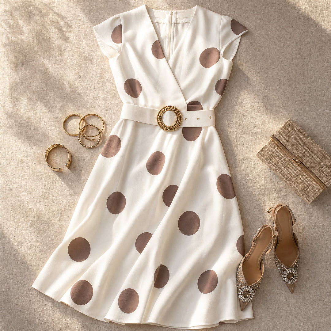 Belted Polka Dot Midi Dress