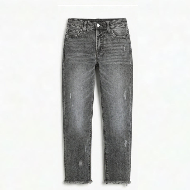 Retro Fringed Cropped Straight Leg Jeans