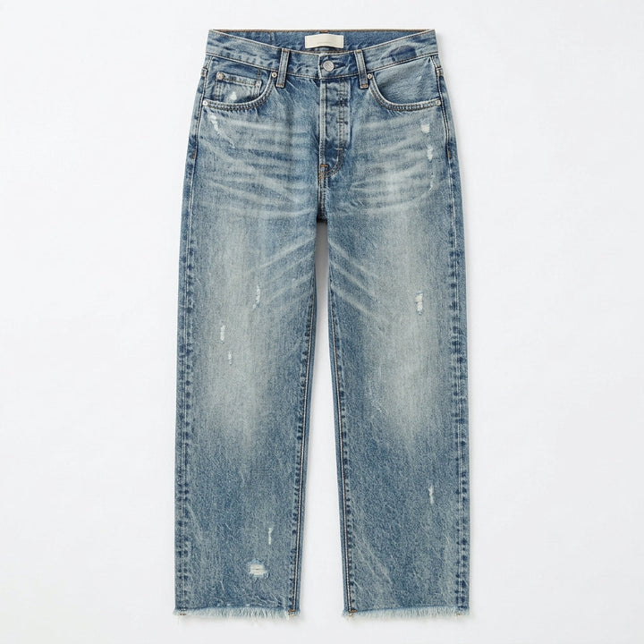 Retro Fringed Cropped Straight Leg Jeans
