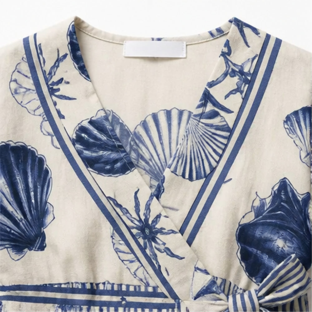 Coastal Shell Print Wrap Romper