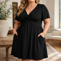 Plus Size V-Neck Twist Front Flutter Sleeve Dress with Pockets