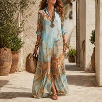 Mediterranean Baroque Print Chemisier Maxi Dress