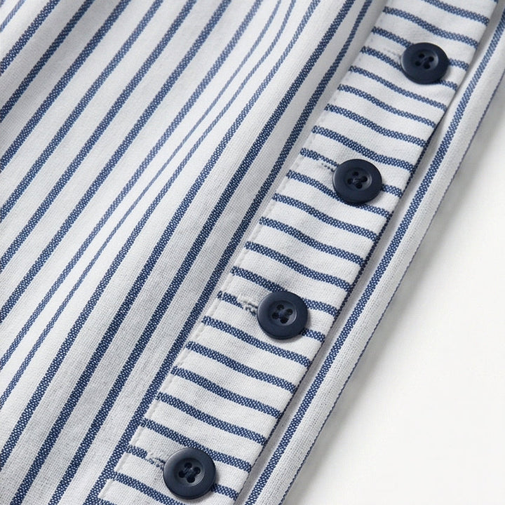 Striped Cotton Pants with Button Trim