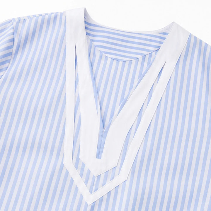 Striped V-Neck Tunic Dress with Pockets
