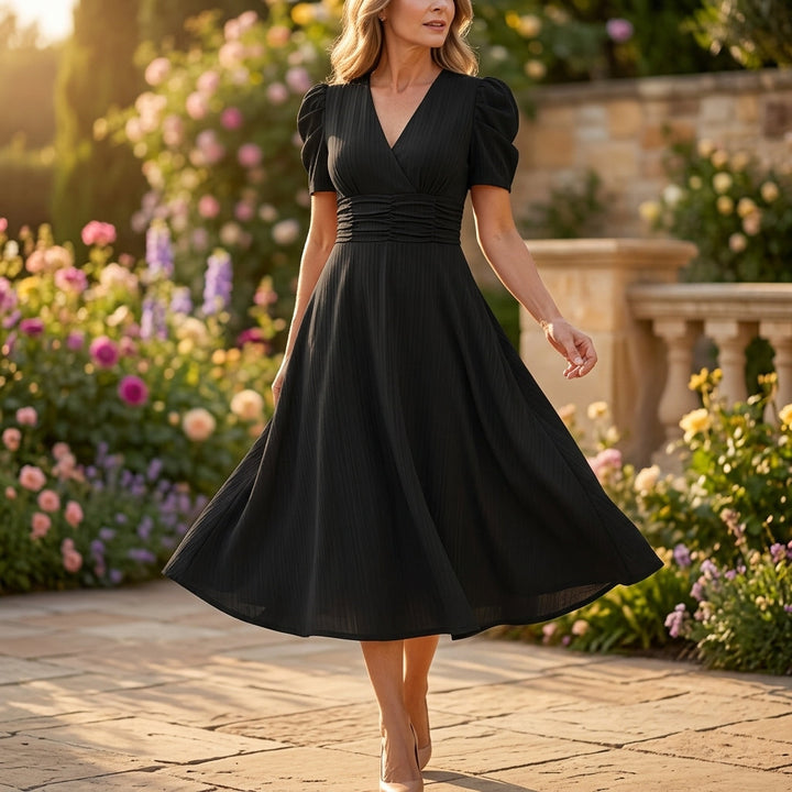 Elegant Puff Sleeve Midi Dress