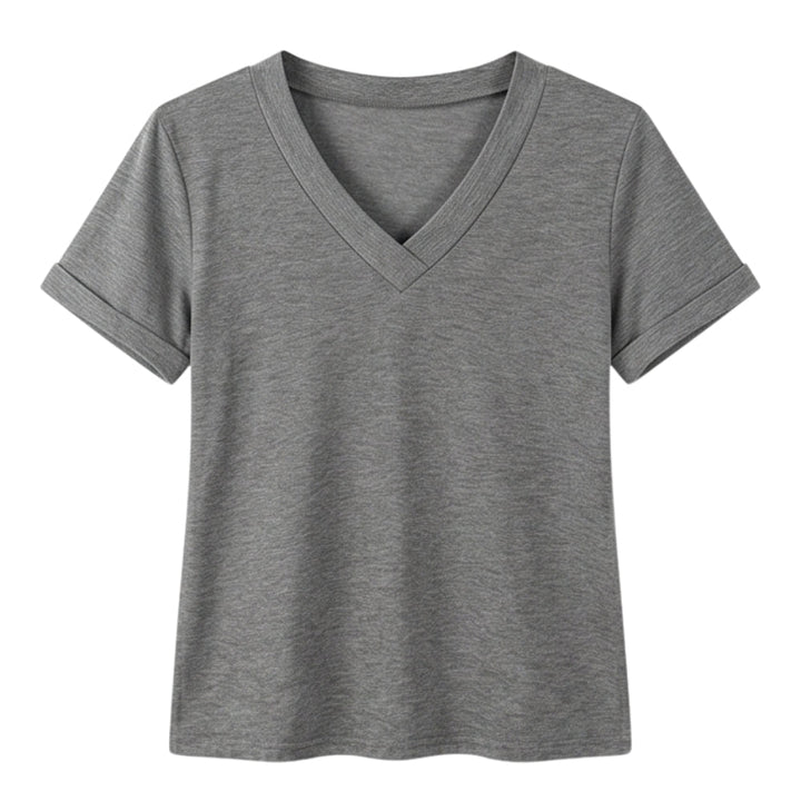 Soft V-Neck Tee with Rolled Cuffs