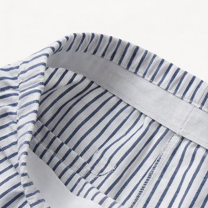 Striped Cotton Pants with Button Trim