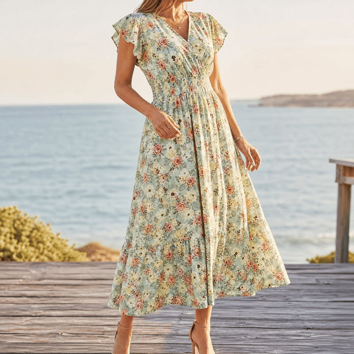 Floral V-Neck Smocked Waist Midi Dress