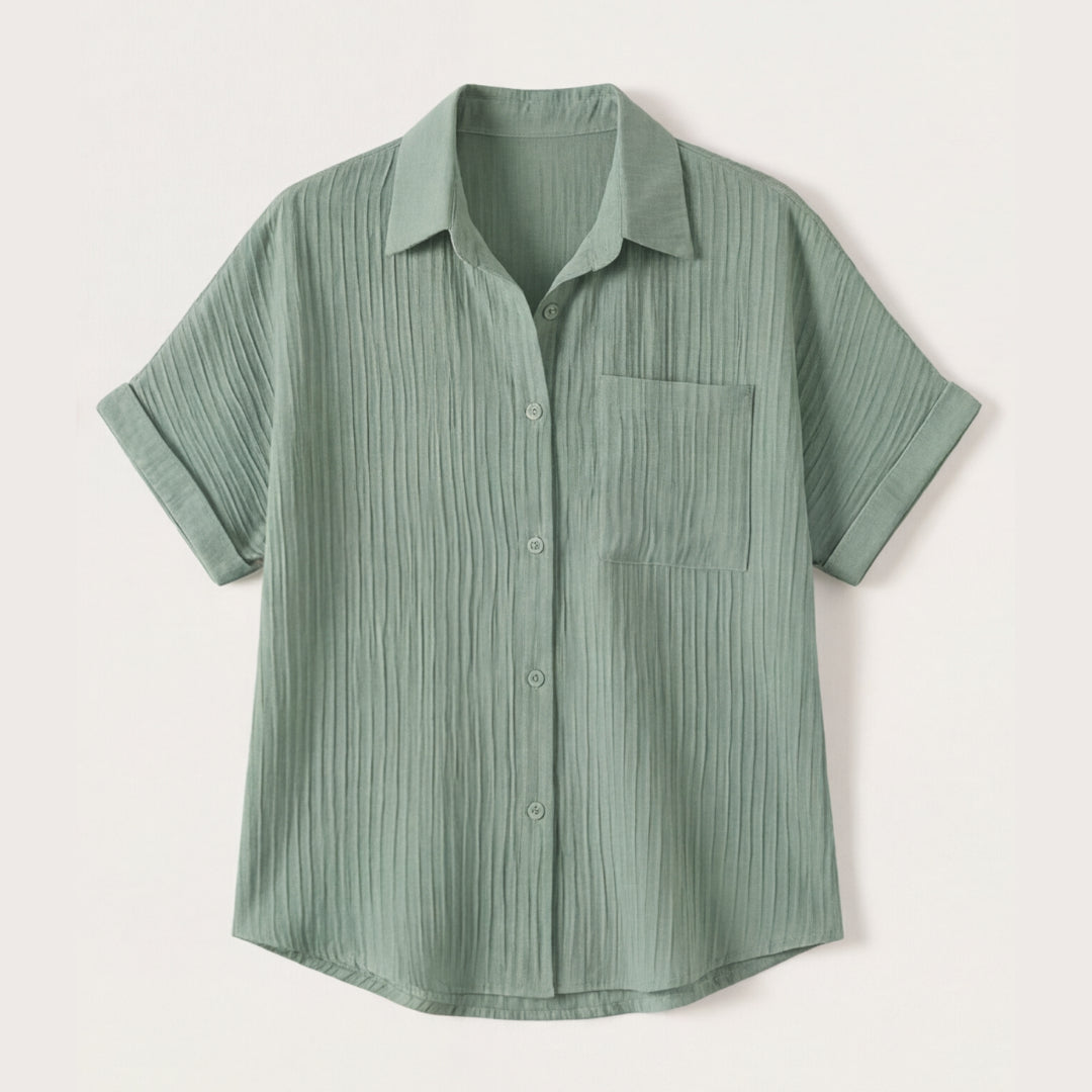 Textured Crinkle Button Down Blouse