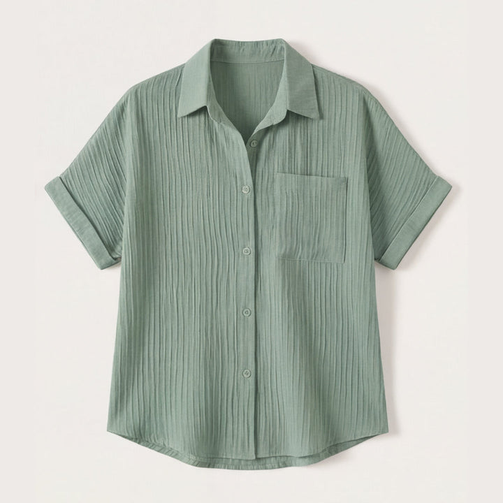 Textured Crinkle Button Down Blouse