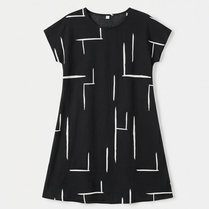 Pocketed Dolman Dress with Abstract Print