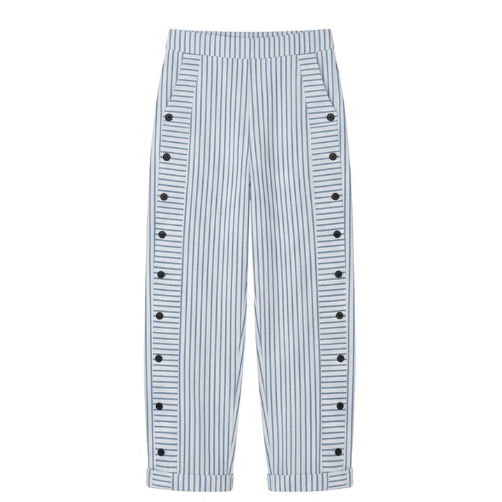 Striped Cotton Pants with Button Trim