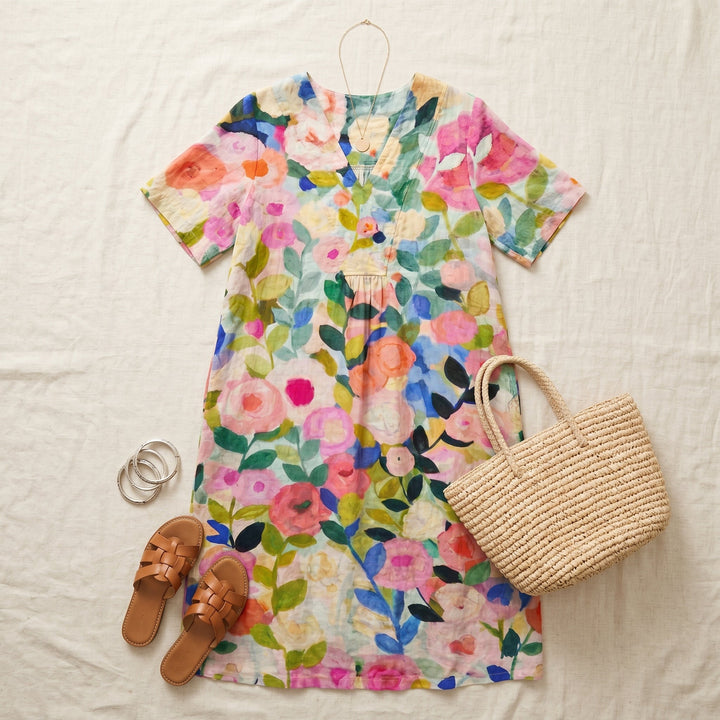 Painted Floral Plus-Size Midi Dress