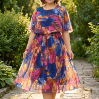 Flowy Lined Chiffon Midi Dress