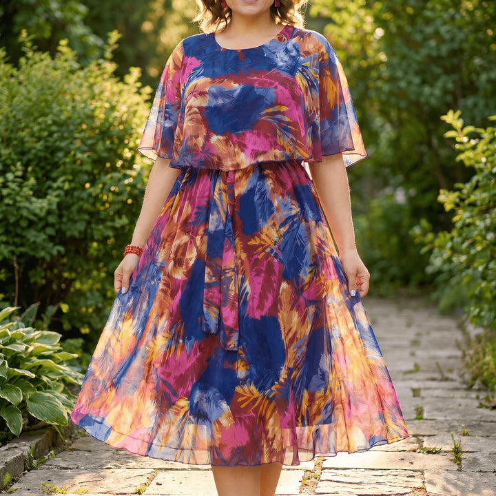 Flowy Lined Chiffon Midi Dress
