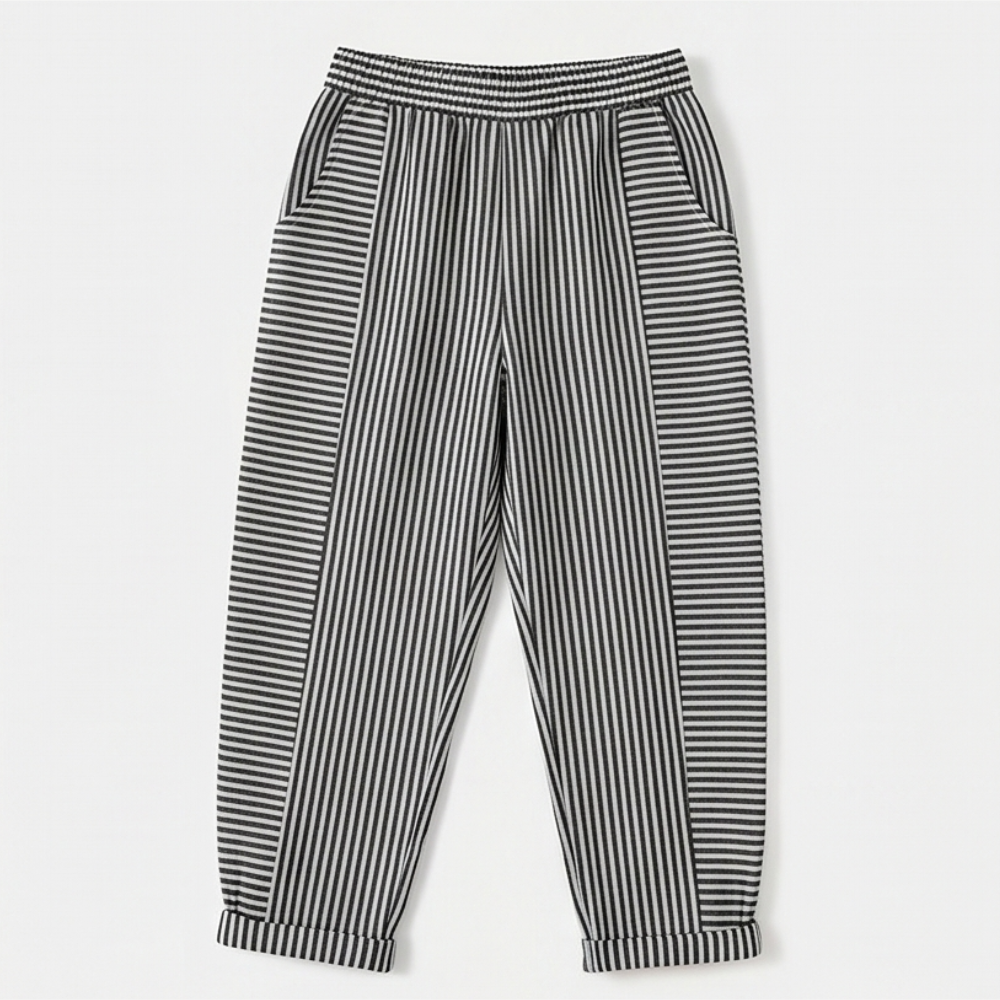 Striped Linen Pants with Elastic Waist — View 14 | Clova