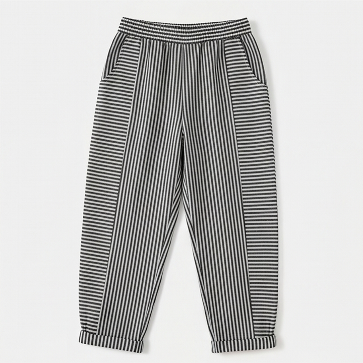 Striped Linen Pants with Elastic Waist — View 14 | Clova