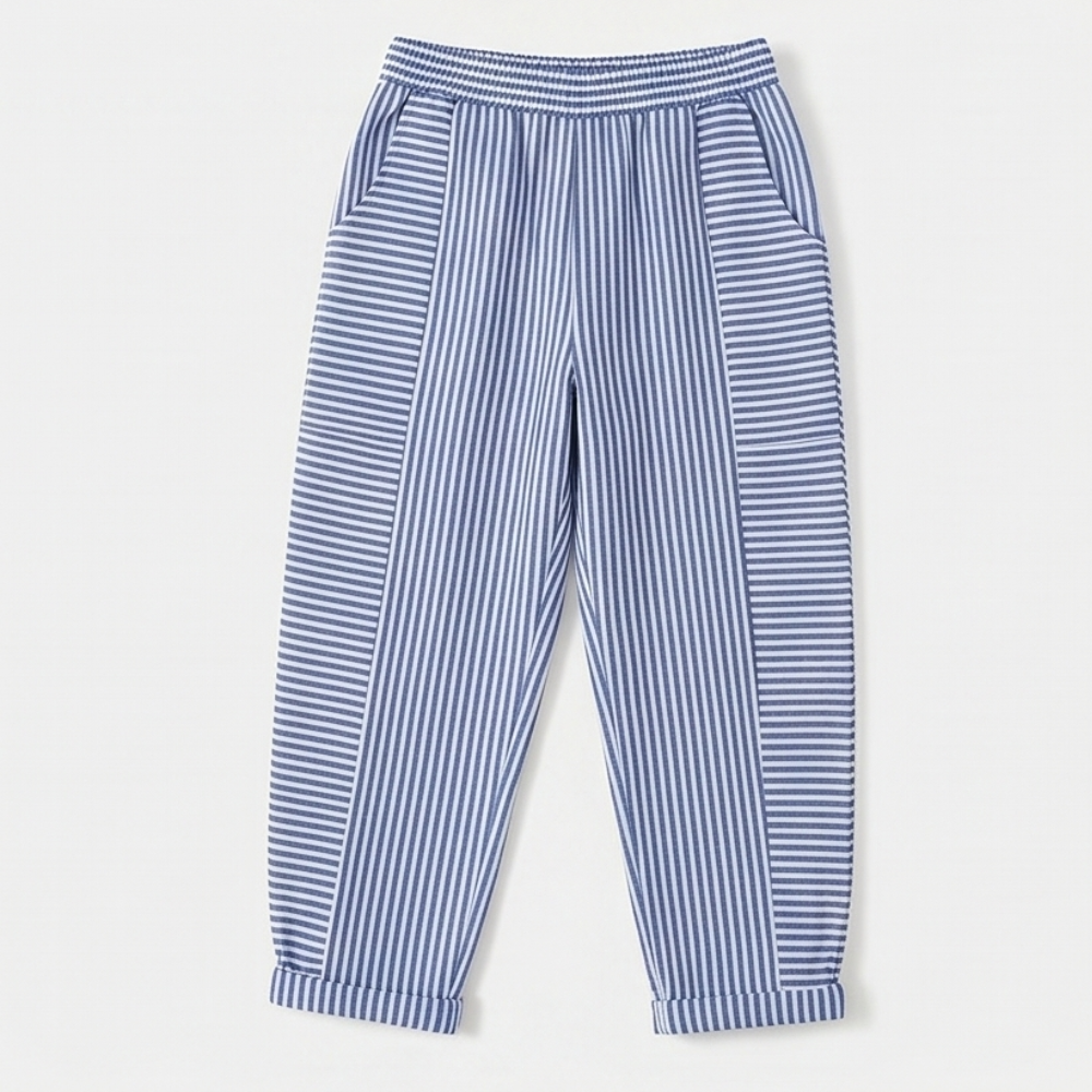 Striped Linen Pants with Elastic Waist — View 15 | Clova