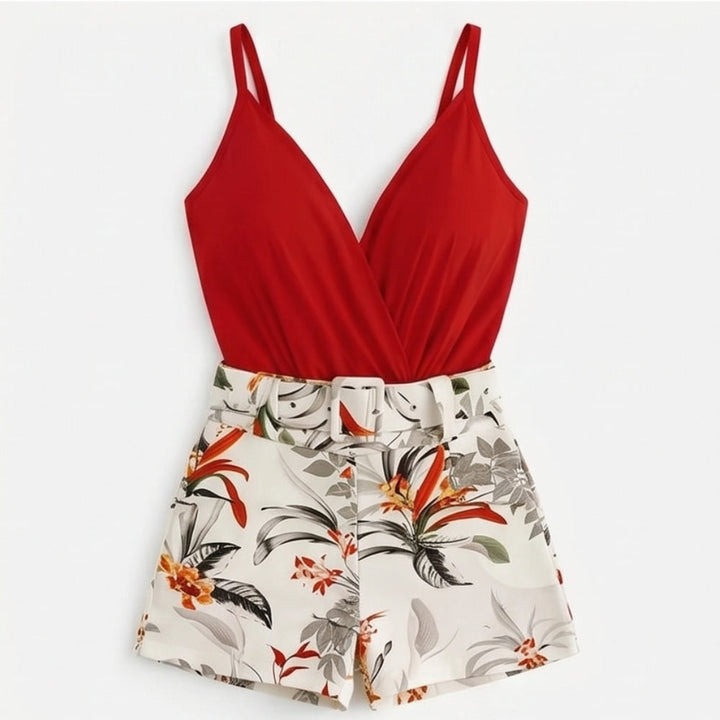Wrap V-Neck Summer Set with Floral Shorts