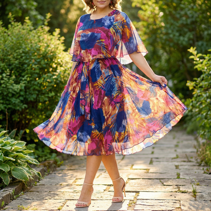 Flowy Lined Chiffon Midi Dress