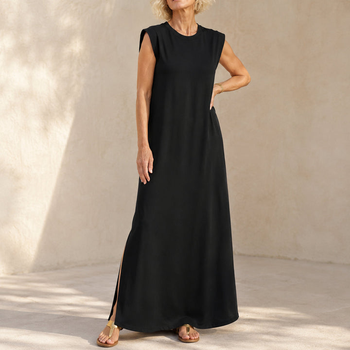 Wrinkle-Free Split-Hem Maxi Dress with Pockets