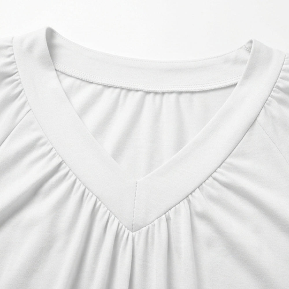 Pleated V Neck Blouson Top