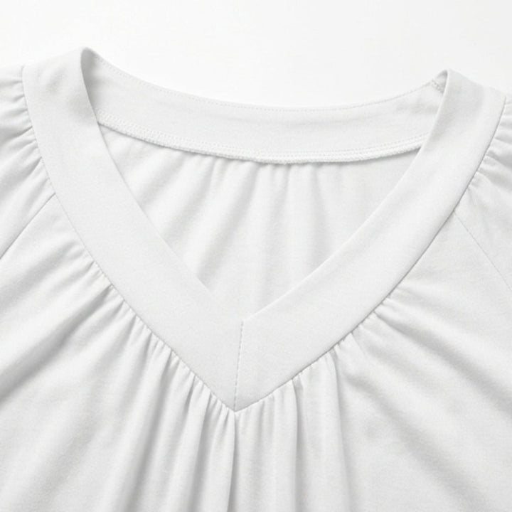 Pleated V Neck Blouson Top