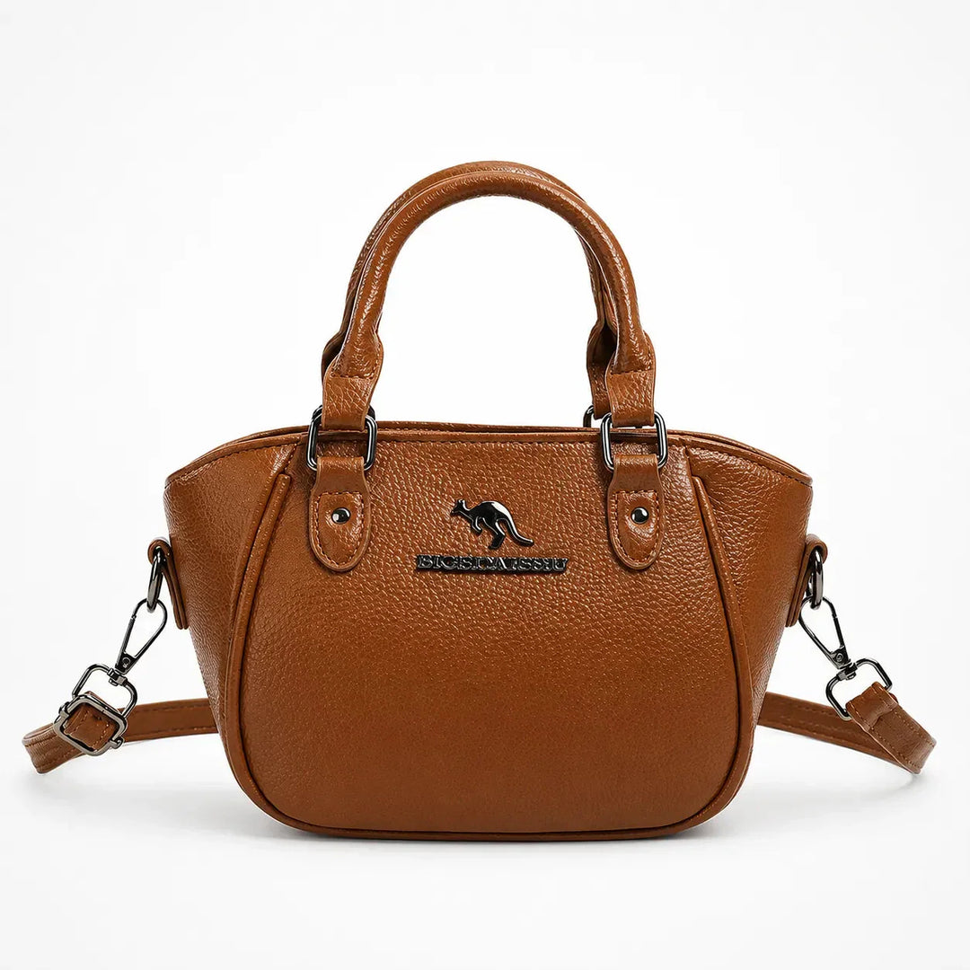 Structured Boston Handbag with Convertible Crossbody Strap, Polished Hardware
