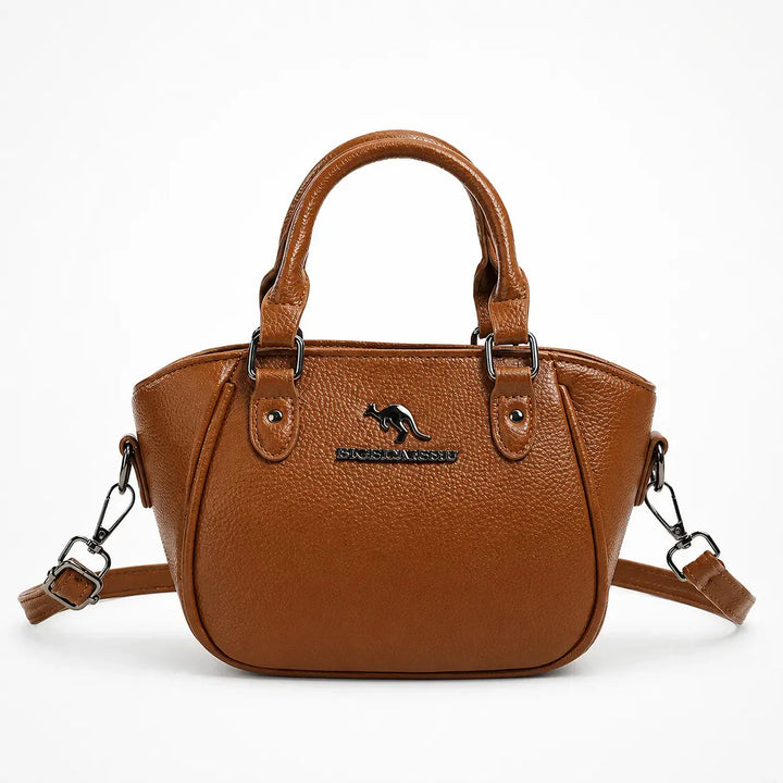 Structured Boston Handbag with Convertible Crossbody Strap, Polished Hardware