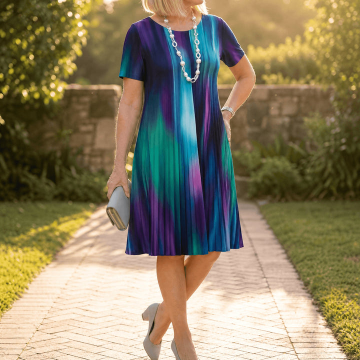 Pleated Gradient Print Dress
