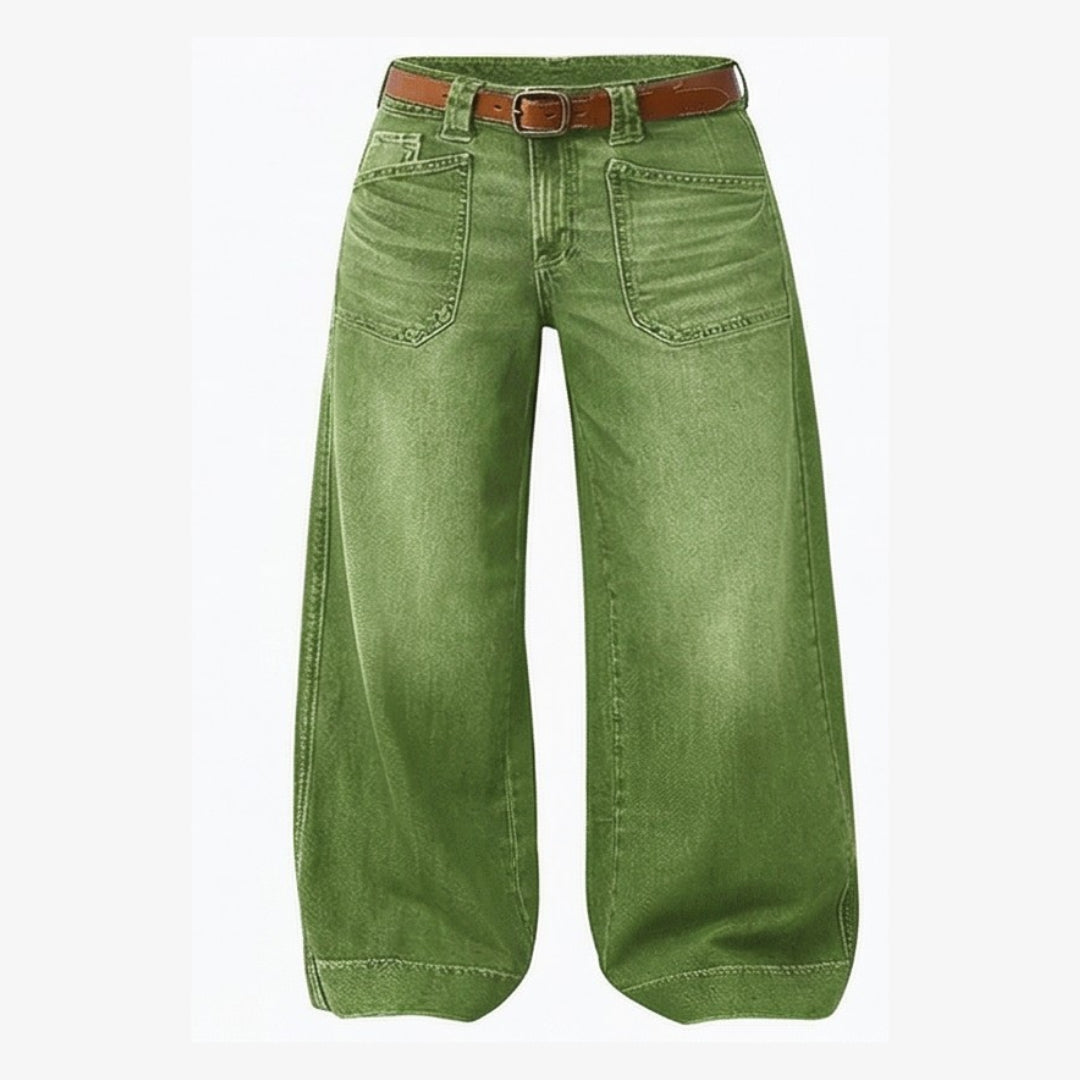Retro Patch Pocket Wide Leg Jeans