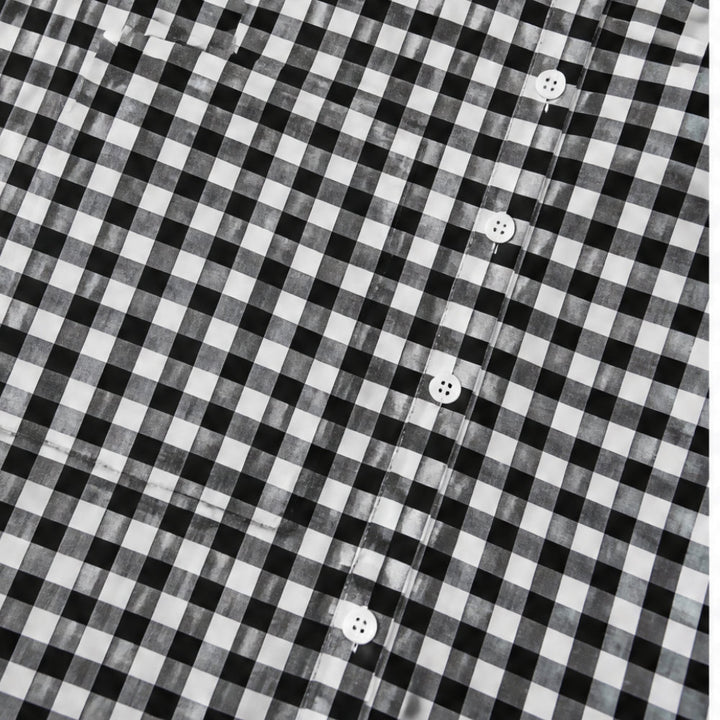 Gingham Button-Front Maxi Shirt Dress with Side Slits