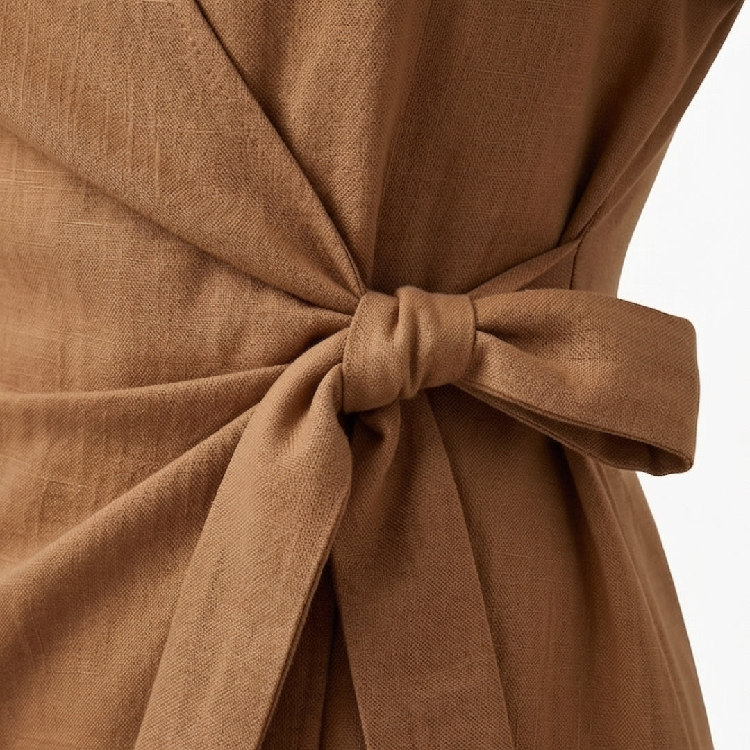 Linen Look Wrap Collar Romper