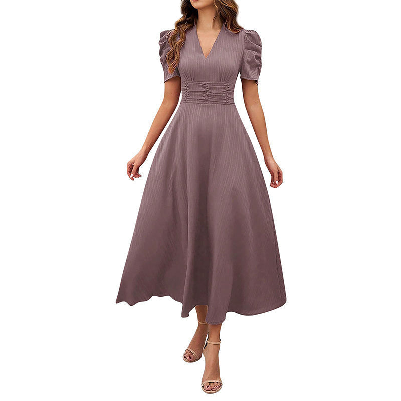 Elegant Puff Sleeve Midi Dress