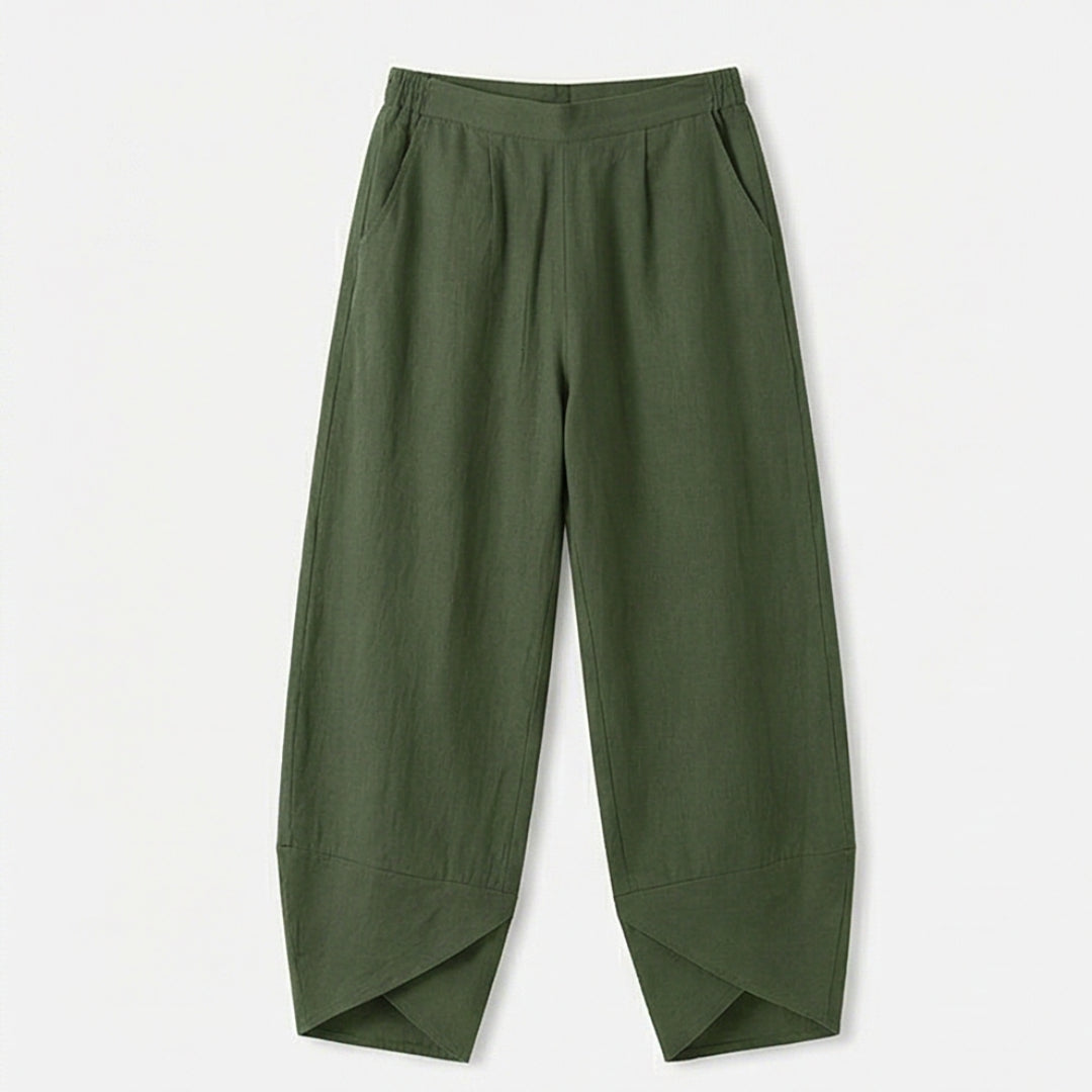 Asymmetric Linen Blend Cropped Pants