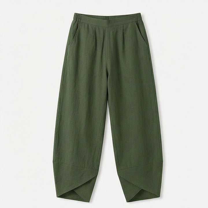Asymmetric Linen Blend Cropped Pants