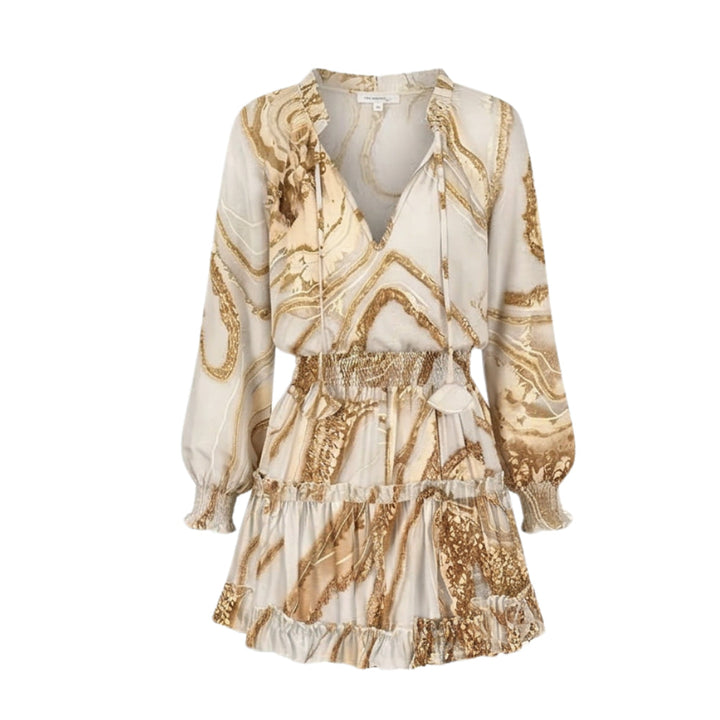 V Neck Ruffle Mini Dress with Lantern Sleeves