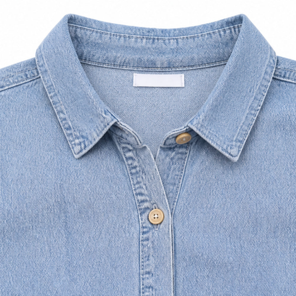 Light Denim Shirt Dress with Pockets, A-Line Mini for Women