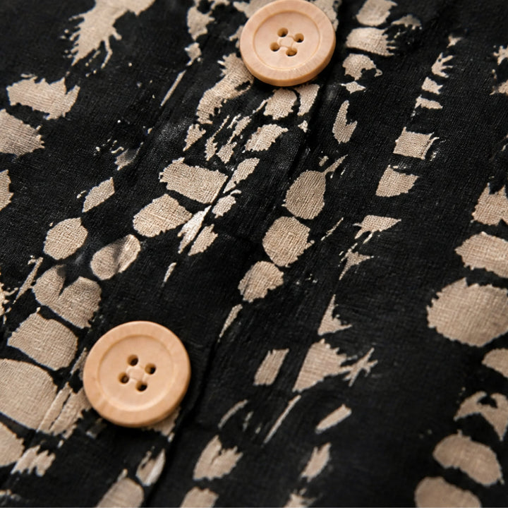 Printed A-Line Shift Dress with Short Sleeves &amp; Buttons