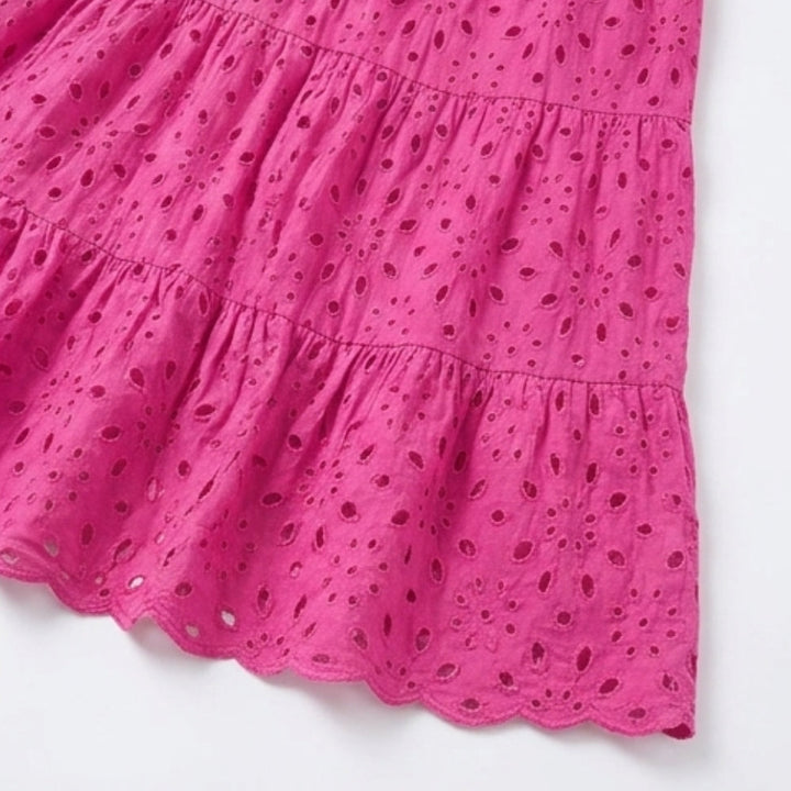 Flowy V-Neck Eyelet Dress for Curvy Fit