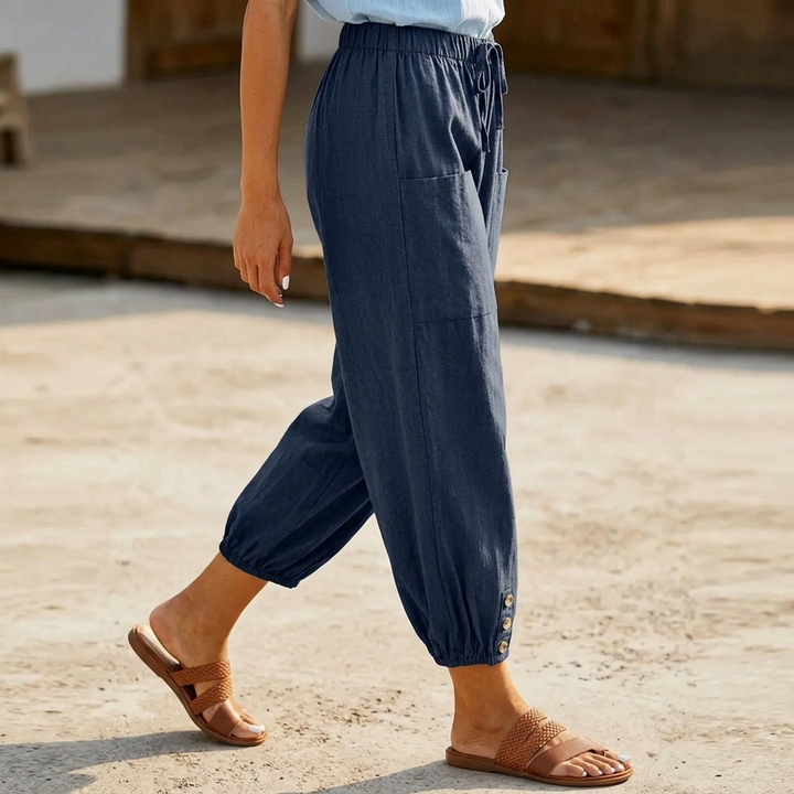 Relaxed Fit Cotton Linen Capris