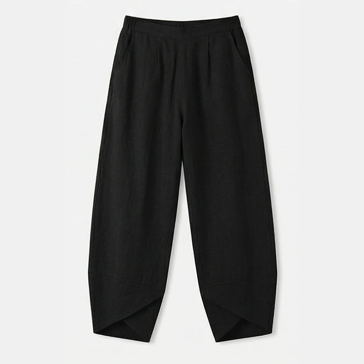 Asymmetric Linen Blend Cropped Pants