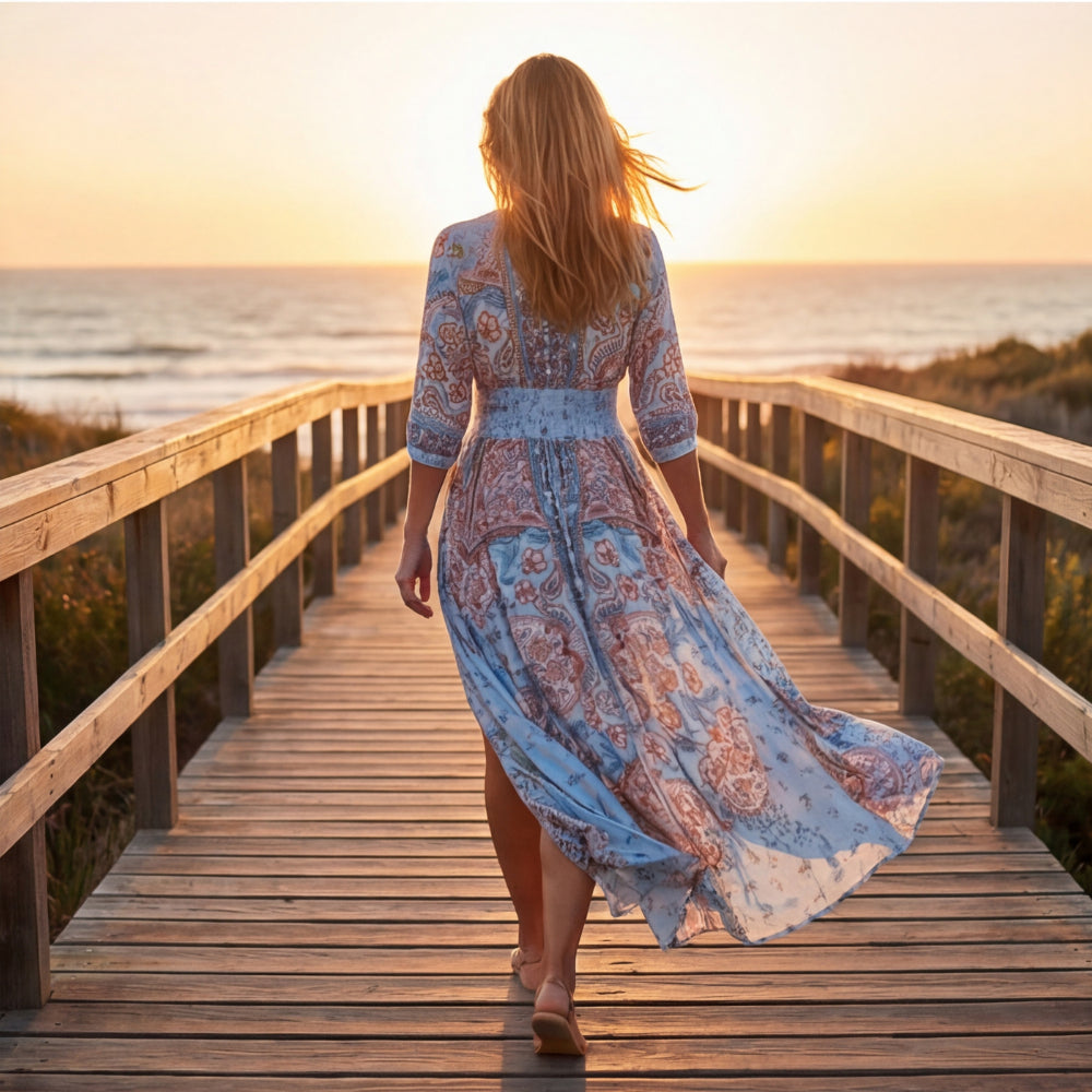 Flowy Floral V Neck Maxi Dress