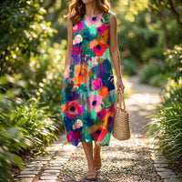 Women's Painterly Floral Midi Dress