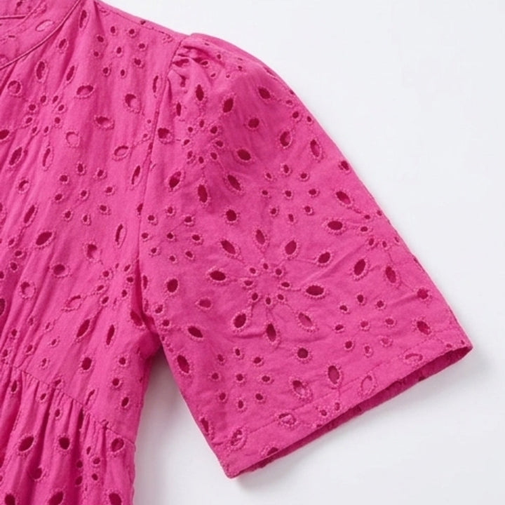 Flowy V-Neck Eyelet Dress for Curvy Fit